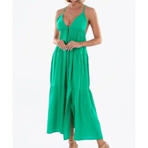 SeaSpice Resort Wear Maxi Dress Womens Sz S Green Sundress 100% Peruvian Cotton